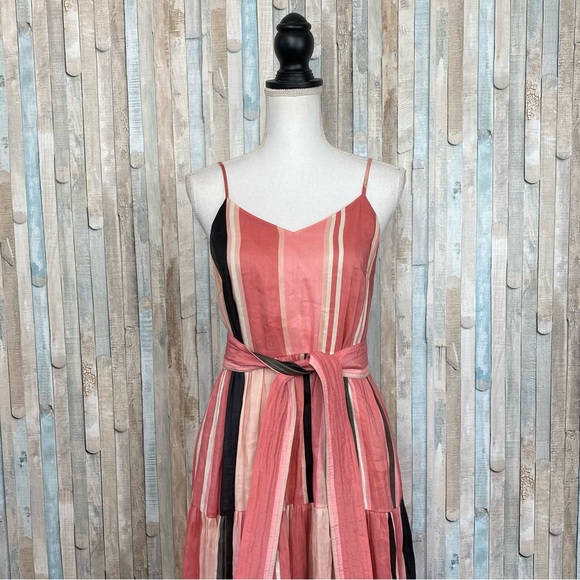 Apiece Apart 2 Pink Striped Linen Marjana Tiered Flounce Midi Maxi Dress $495 - Picture 3 of 12